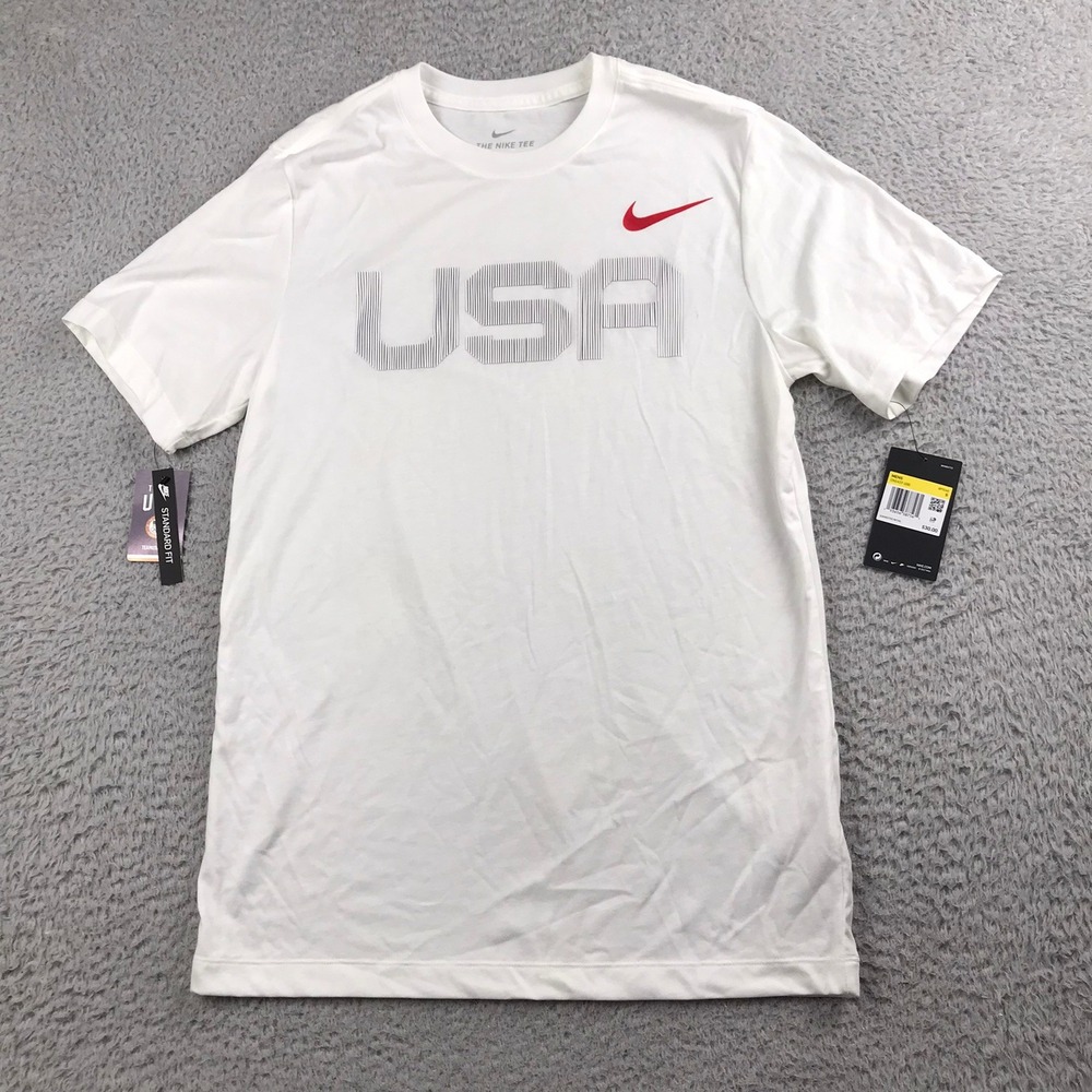 Nike Team USA Olympic T-Shirt Mens S Standard Fit White Graphic Crew Neck NEW